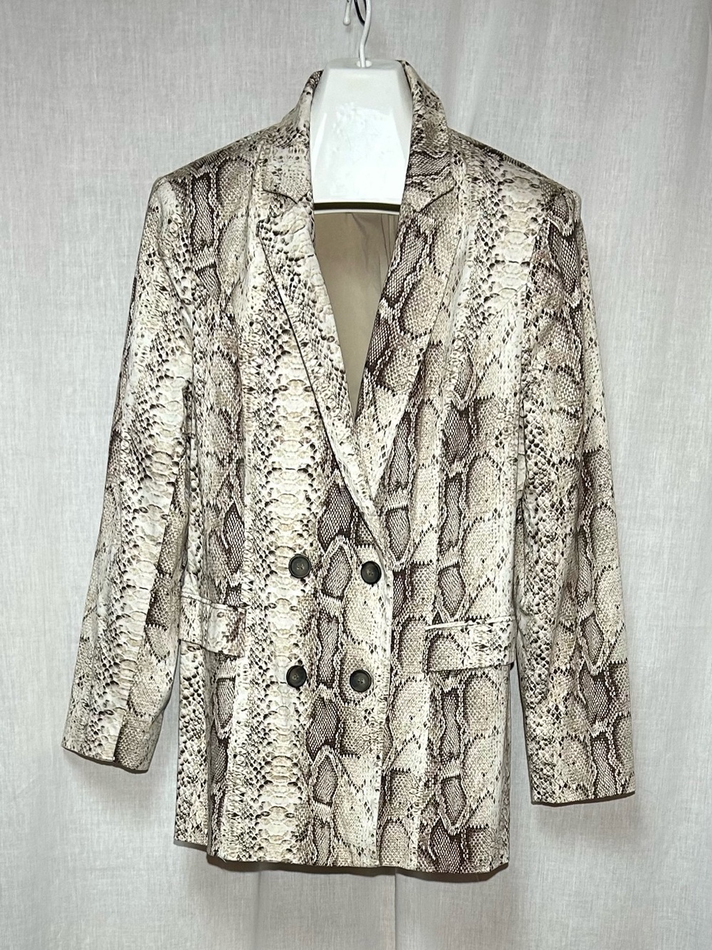 Bar III Neutral Snake-Print Double-Breasted Blazer size XXL brown tones jacket
